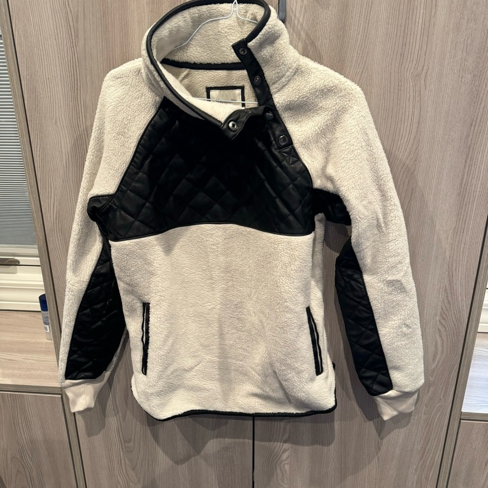 Abercrombie Fleece Jacket with Leather Puffer Detail